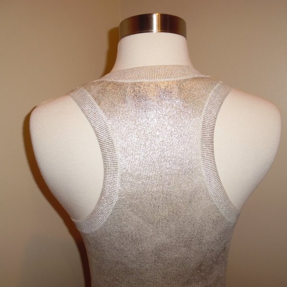 Robert Rodriguez Metallic Laminated Silver Ribbed Knit Coated Cocktail Tank Top - Picture 5 of 10